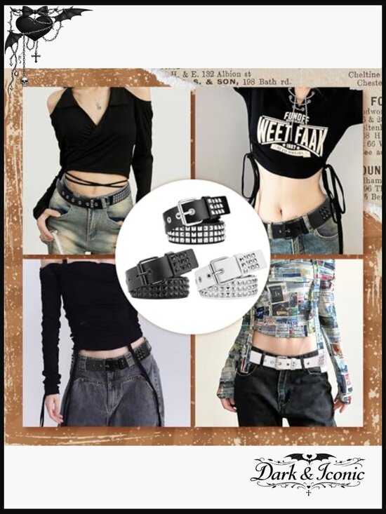 3 Studded Y2K Punk Belts Goth Emo Grommet Metal Pyramid